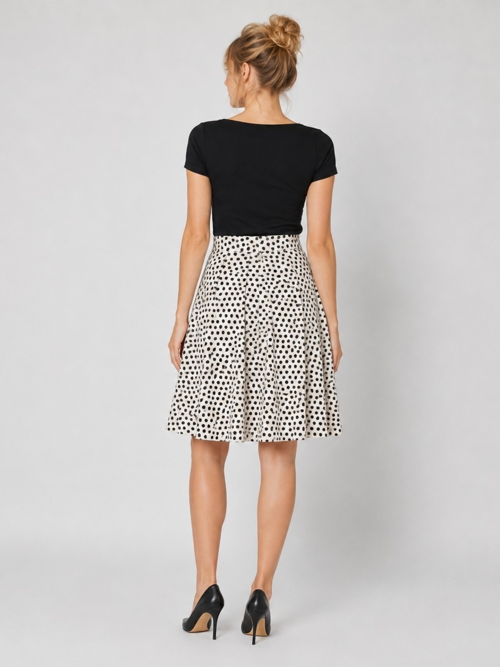 Who What Wear White and Black Polka Dot Midi Skirt - Picture 2 of 7